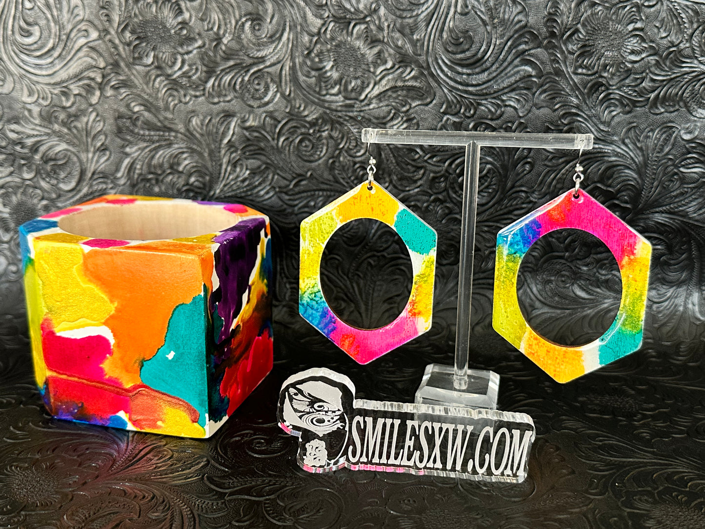Hand painted chunky  “Artlet” & Earrings